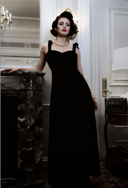 Chanel Vintage AW 1993 Black Velvet & Wool Maxi Bow Evening Dress Chanel Vintage AW 1993 Black Velvet & Wool Maxi Bow Evening Dress
