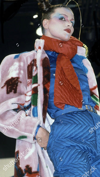 Kansai Yamamoto Vintage AW 1980 Baby Pink Colorful Novelty Print Faux Fur Coat