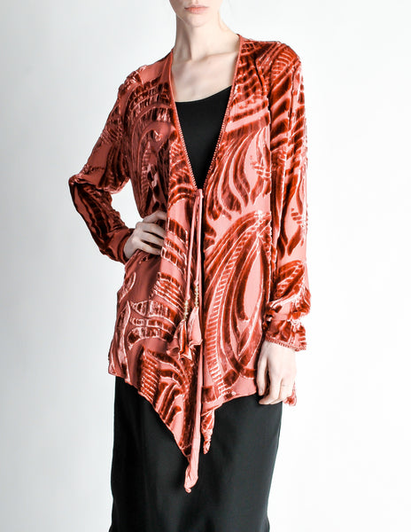Vintage Rose Pink Silk Velvet Burnout Kimono Cardigan - Amarcord Vintage Fashion
 - 4