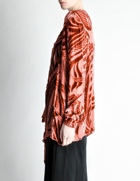 Vintage Rose Pink Silk Velvet Burnout Kimono Cardigan - Amarcord Vintage Fashion
 - 6
