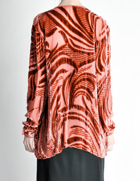 Vintage Rose Pink Silk Velvet Burnout Kimono Cardigan - Amarcord Vintage Fashion
 - 7