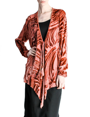 Vintage Rose Pink Silk Velvet Burnout Kimono Cardigan - Amarcord Vintage Fashion
 - 1