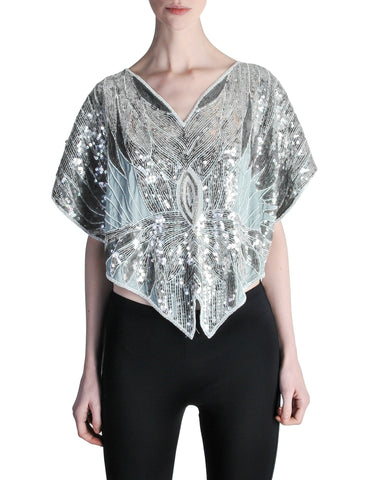 Vintage 1970s Silver Sequin Beaded Butterfly Top - Amarcord Vintage Fashion
 - 1