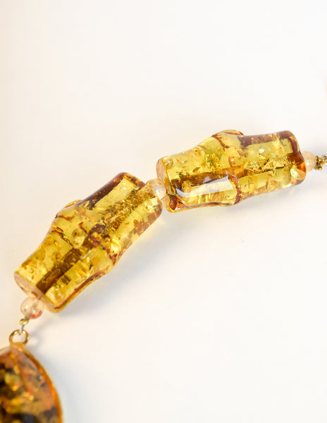 Siman Tu Vintage Chunky Amber Gold Plated Necklace