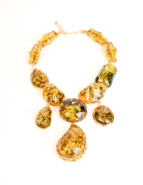 Siman Tu Vintage Chunky Amber Gold Plated Necklace