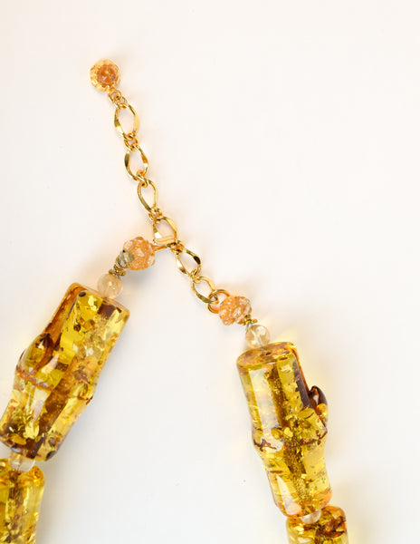 Siman Tu Vintage Chunky Amber Gold Plated Necklace