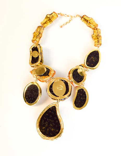 Siman Tu Vintage Chunky Amber Gold Plated Necklace