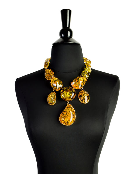 Siman Tu Vintage Chunky Amber Gold Plated Necklace