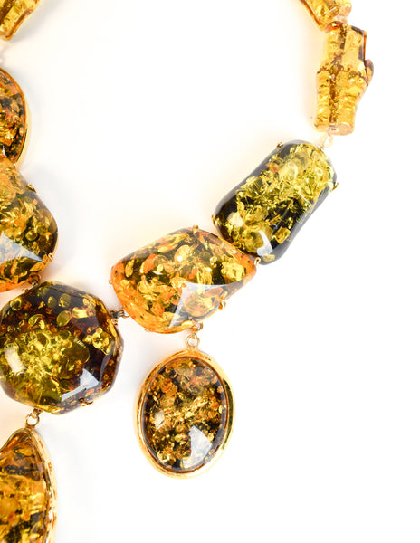 Siman Tu Vintage Chunky Amber Gold Plated Necklace