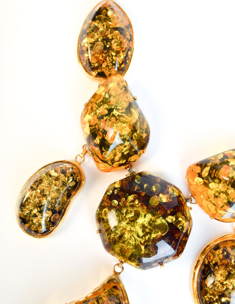 Siman Tu Vintage Chunky Amber Gold Plated Necklace