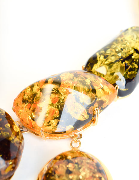 Siman Tu Vintage Chunky Amber Gold Plated Necklace