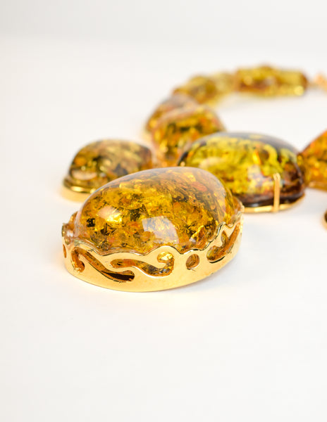 Siman Tu Vintage Chunky Amber Gold Plated Necklace
