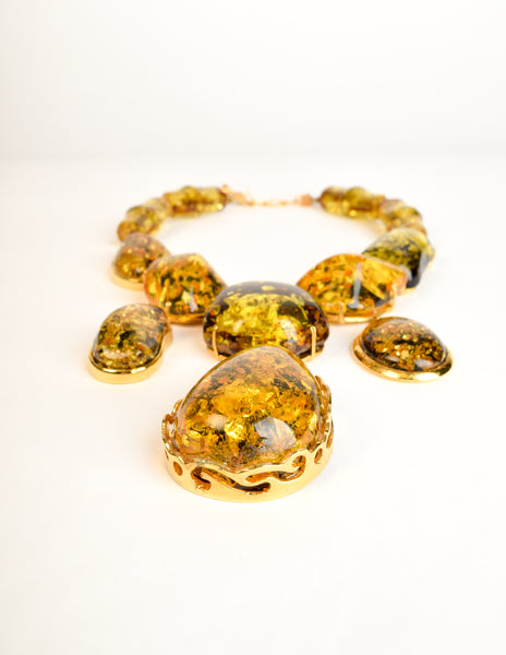 Siman Tu Vintage Chunky Amber Gold Plated Necklace