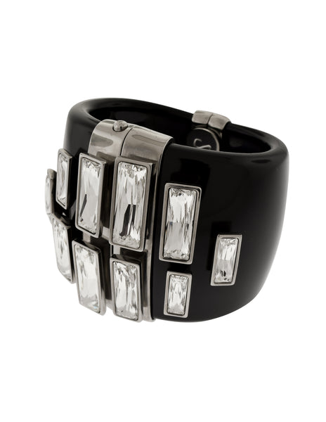 Simon Harrison Vintage Swarovski Crystal Black Polished Silver Stainless Steel Bangle Bracelet