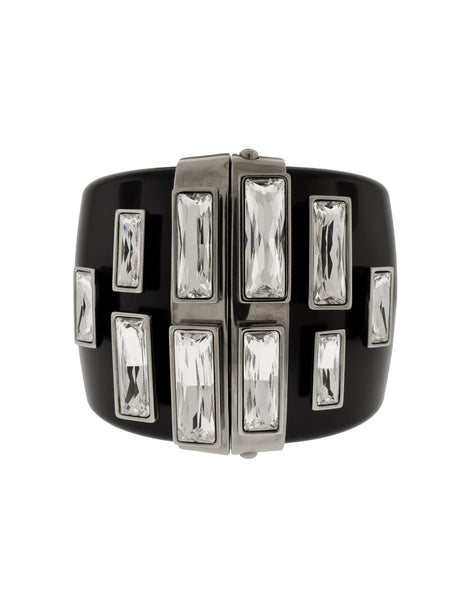 Simon Harrison Vintage Swarovski Crystal Black Polished Silver Stainless Steel Bangle Bracelet