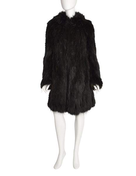 Sonia Rykiel Vintage Black Silver Fox Fur Knit Coat