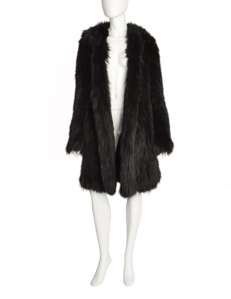 Sonia Rykiel Vintage Black Silver Fox Fur Knit Coat