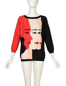 Sonia Rykiel Vintage Faces Black Red White Pink Rhinestone Sweater