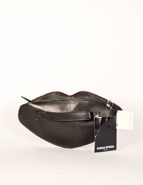 Sonia Rykiel Vintage Pink Purple Black Leather Lips Crossbody Clutch Bag
