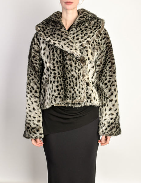 Sonia Rykiel Vintage Grey Leopard Faux Fur Cropped Coat