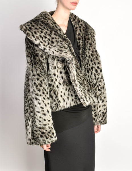 Sonia Rykiel Vintage Grey Leopard Faux Fur Cropped Coat