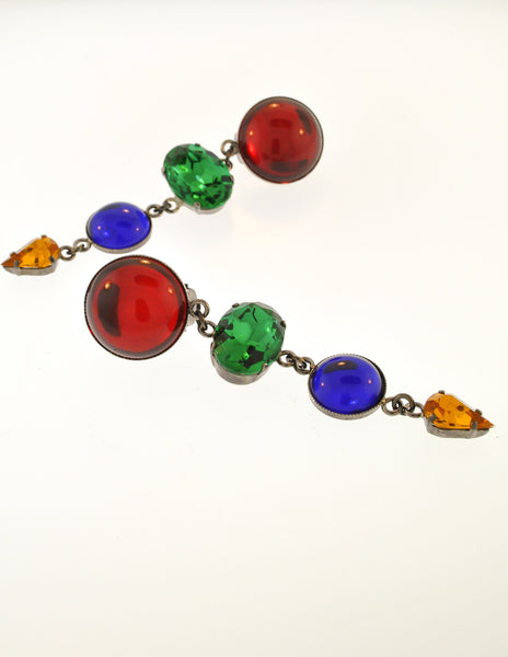 Sonia Rykiel Inscription Vintage Multicolor Rhinestone Drop Earrings