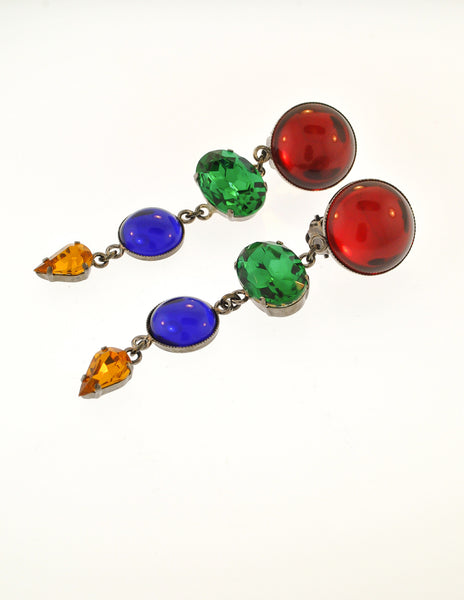 Sonia Rykiel Inscription Vintage Multicolor Rhinestone Drop Earrings