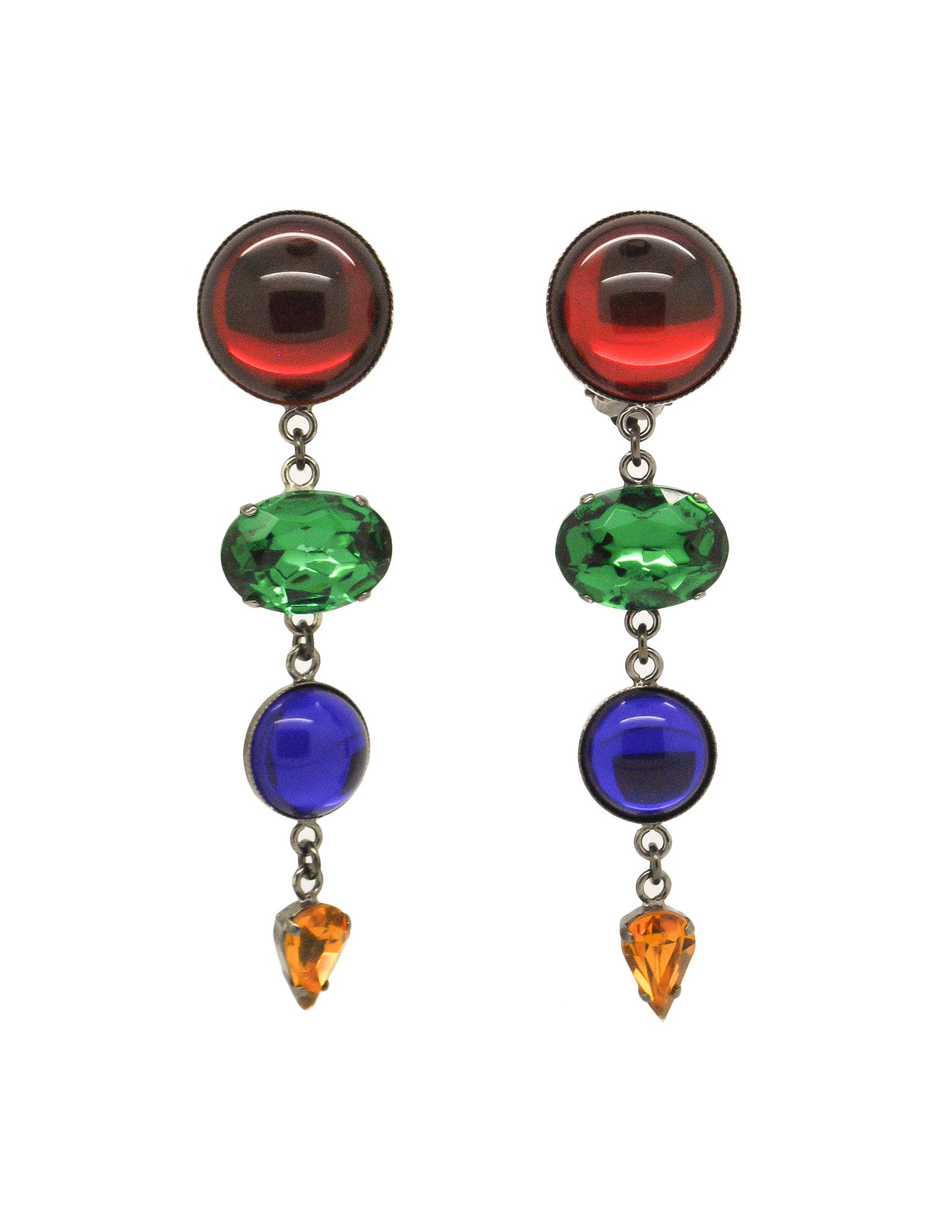 Sonia Rykiel Inscription Vintage Multicolor Rhinestone Drop Earrings