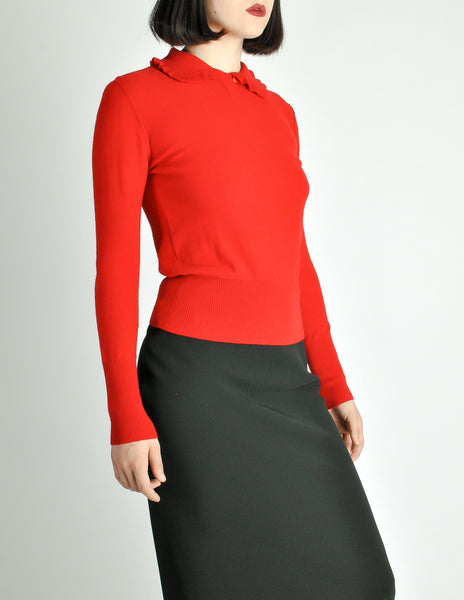 Sonia Rykiel Vintage Red Wool Peter Pan Collar Sweater