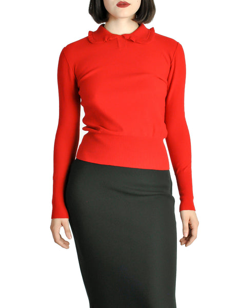 Sonia Rykiel Vintage Red Wool Peter Pan Collar Sweater