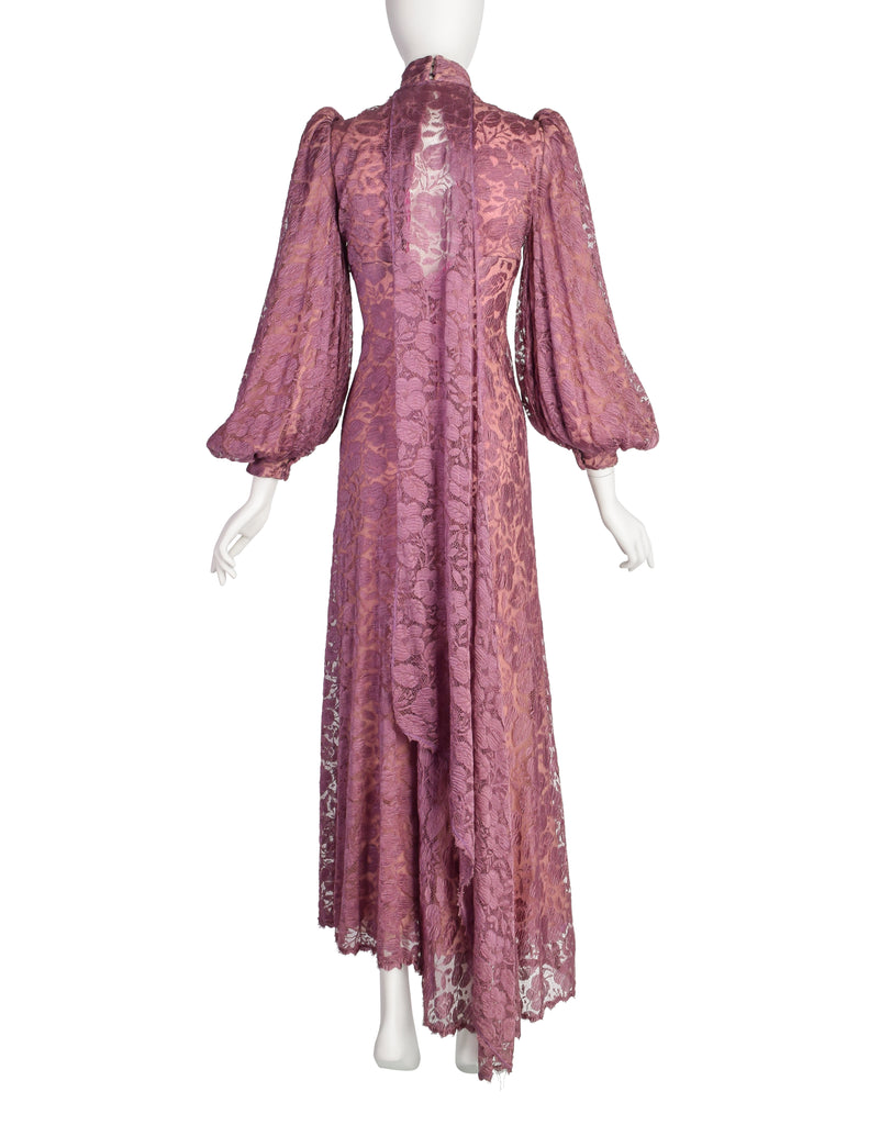 Stavropoulos Vintage 1970s Purple Mauve Lace Empire Waist Bishop Sleev Amarcord Vintage Fashion Stavropoulos Vintage 1970s Purple Mauve Lace Empire Waist Bishop Sleev Amarcord Vintage Fashion