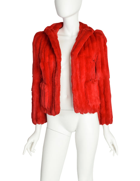 Stephen Burrows Vintage Cherry Red Pieced Rabbit Fur Jacket