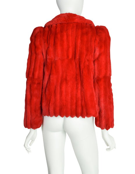 Stephen Burrows Vintage Cherry Red Pieced Rabbit Fur Jacket