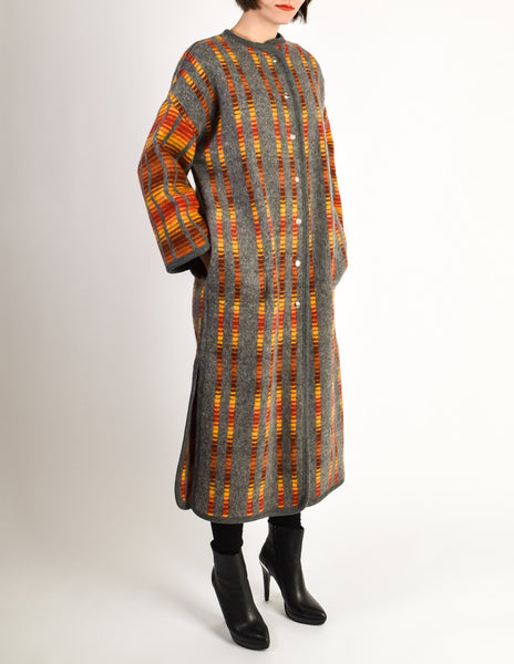 Stephen Burrows Vintage Felted Wool Grey Op Art Blanket Coat
