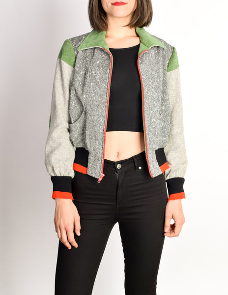 Stephen Burrows Vintage Grey Colorblock Tweed Wool Jacket