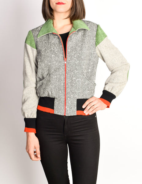 Stephen Burrows Vintage Grey Colorblock Tweed Wool Jacket