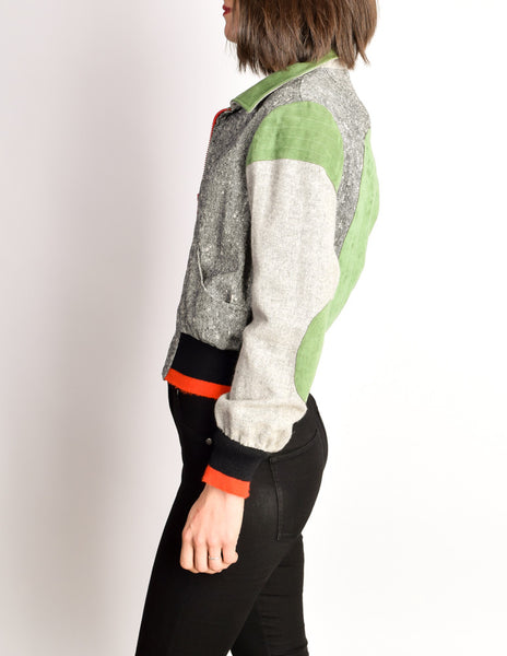 Stephen Burrows Vintage Grey Colorblock Tweed Wool Jacket