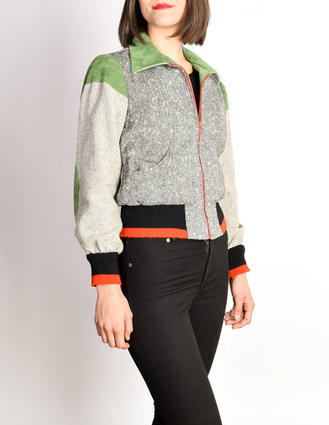 Stephen Burrows Vintage Grey Colorblock Tweed Wool Jacket