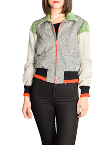 Stephen Burrows Vintage Grey Colorblock Tweed Wool Jacket