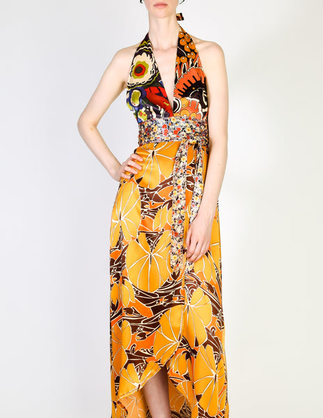 Stephen Burrows Vintage Floral Halter Wrap Dress