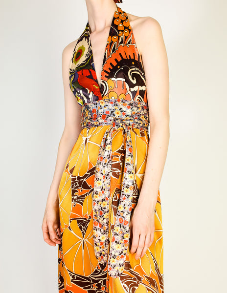 Stephen Burrows Vintage Floral Halter Wrap Dress