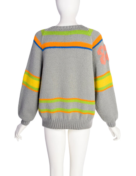 Stewart Ross Vintage 1988 Grey Colorful Alphabet Intarsia Novelty Wool Sweater