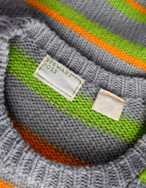Stewart Ross Vintage 1988 Grey Colorful Alphabet Intarsia Novelty Wool Sweater