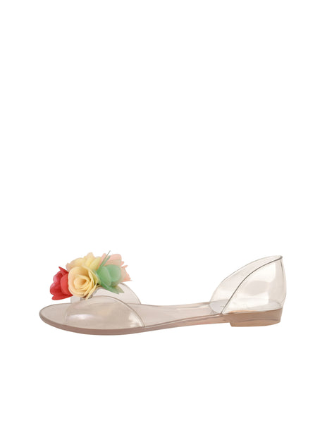 Stuart Weitzman Vintage Pastel Floral Bouquet Clear Flat Peep Toe Jellies Shoes