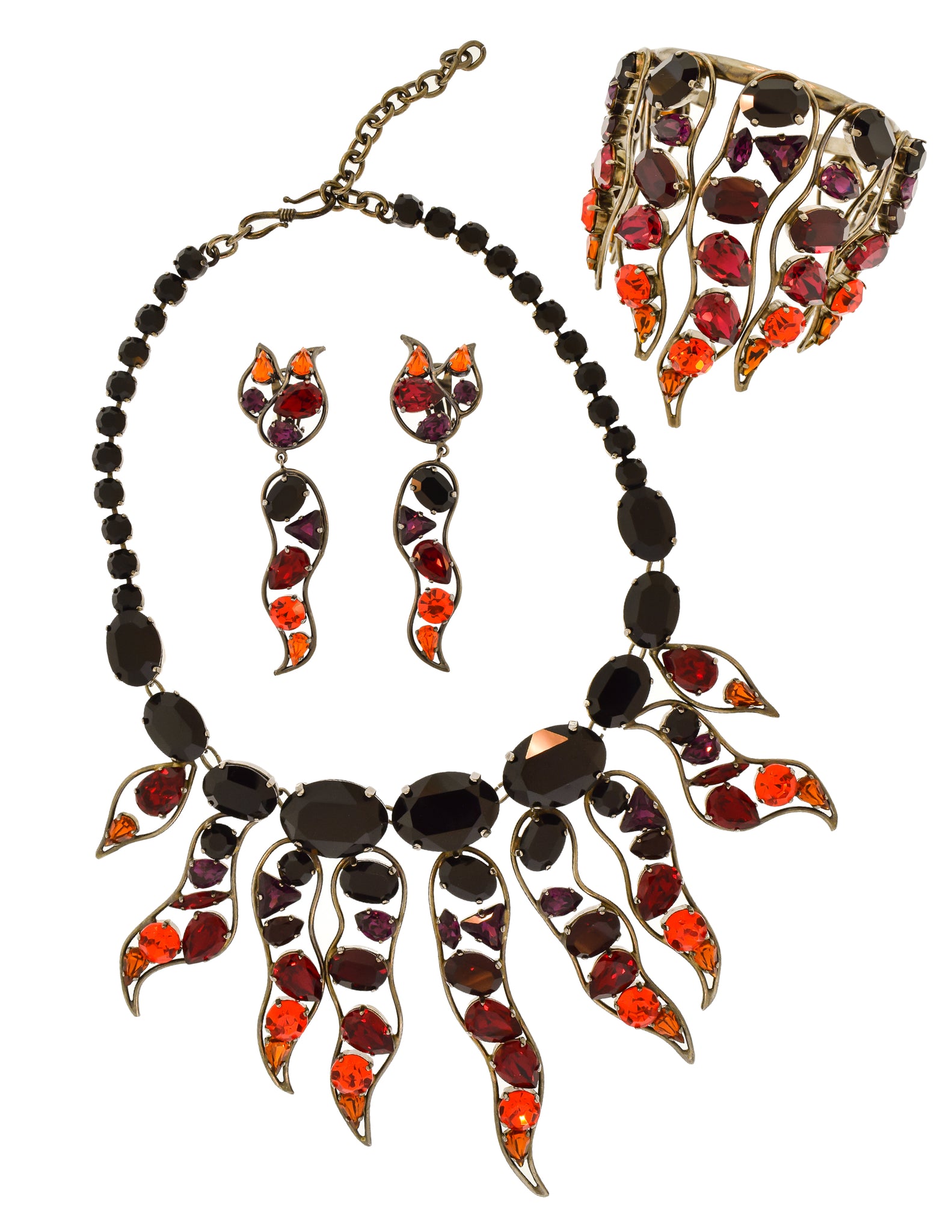 Daniel Swarovski Vintage Rare Crystal Fire Flame Necklace Bracelet and Earring Parure Set