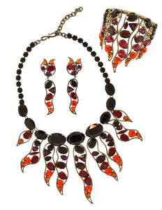 Daniel Swarovski Vintage Rare Crystal Fire Flame Necklace Bracelet and Earring Parure Set