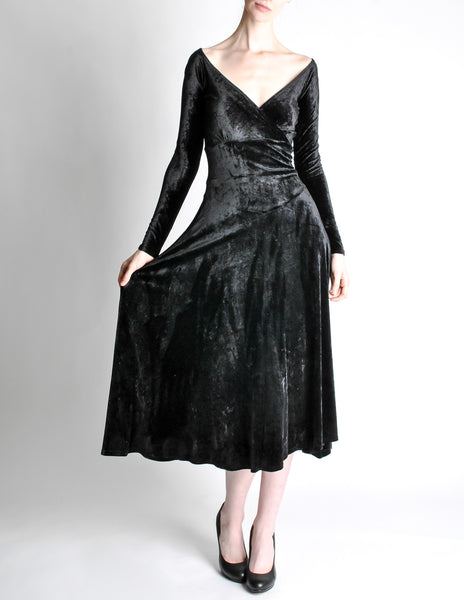 Tadashi Vintage Black Crushed Velvet Midi Dress - Amarcord Vintage Fashion
 - 4