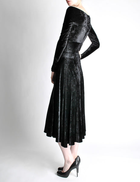 Tadashi Vintage Black Crushed Velvet Midi Dress - Amarcord Vintage Fashion
 - 5