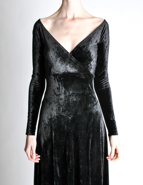 Tadashi Vintage Black Crushed Velvet Midi Dress Amarcord Vintage