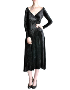 Tadashi Vintage Black Crushed Velvet Midi Dress - Amarcord Vintage Fashion
 - 1